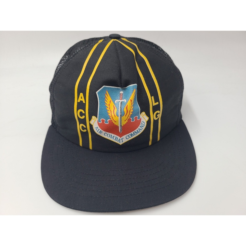 Vintage Air Combat Command ACC LG Mesh Trucker Snapback Hat Cap Air Force Black